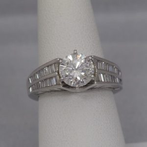 18k White Gold Baguette Diamond Ring, appox 2ct I1 Center Diamond - $10,000