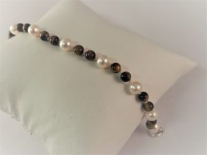 6" Pearl and Tiger Eye Bracelet with Sterling Silver Swivel Clasp - $58
