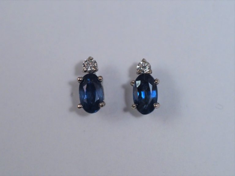 14k White Gold Sapphire Earrings with .06ctw diamonds - $249